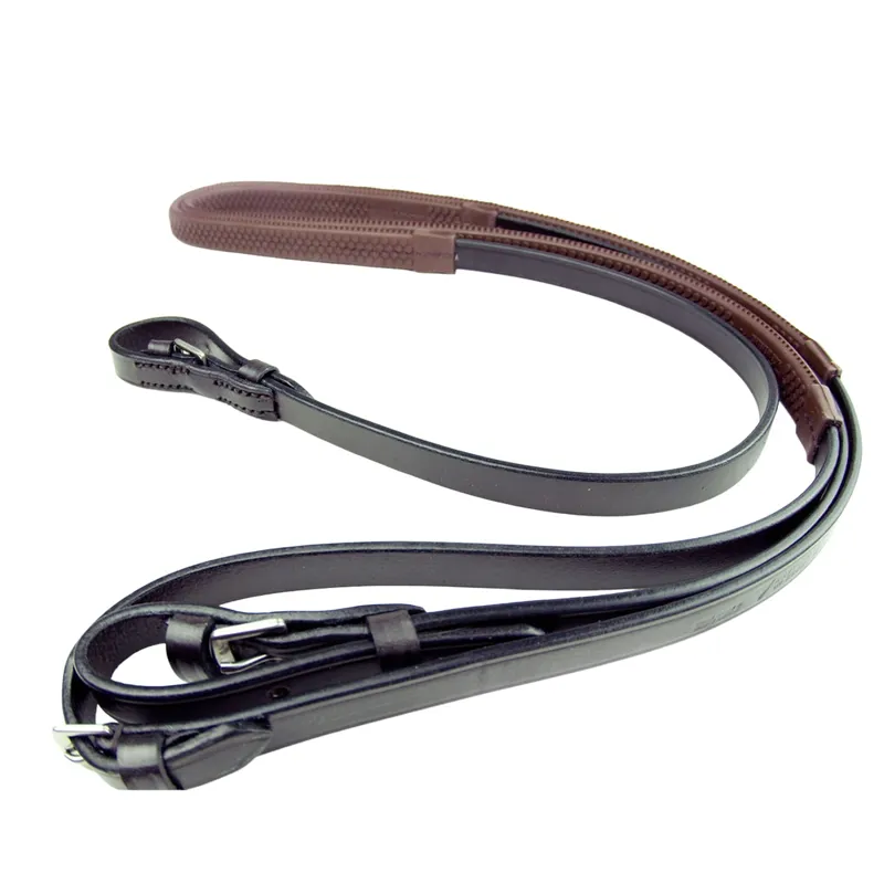 Dever Classic Buckle Billet Rubber Grip Reins - Brown