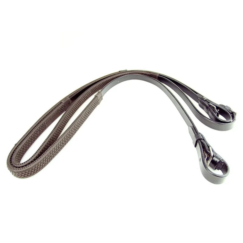 Dever Classic Buckle Billet Rubber Grip Reins - Brown-2