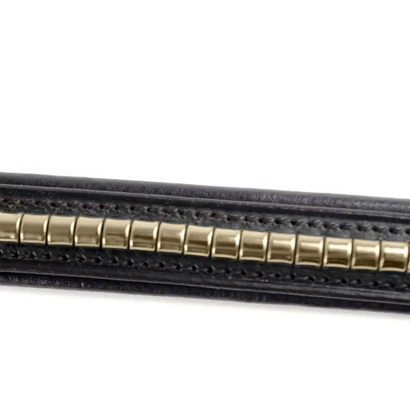 Dever Platinum Rounded Clincher Browband - Black/Brass-1