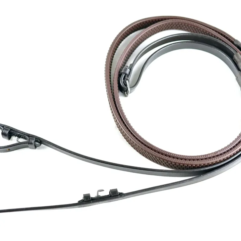 Dever Ascot Rubber Grip Reins with Buckle Fastenings - Brown