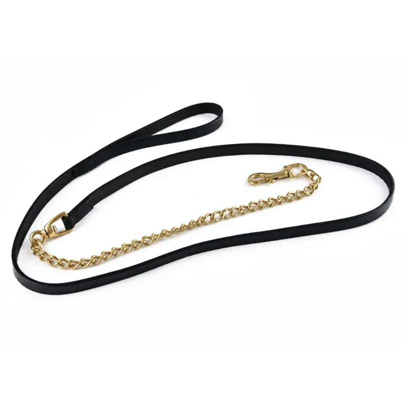 Dever Ascot Leather Lead Rein with Chain - Black-1