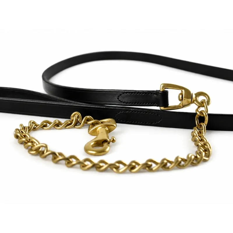 Dever Ascot Leather Lead Rein with Chain - Black-2