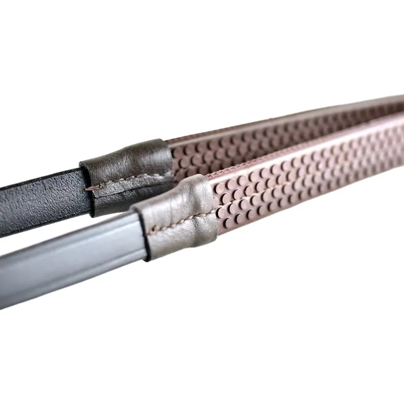 Dever Ascot Rubber Grip Reins with Buckle Fastenings - Brown-1
